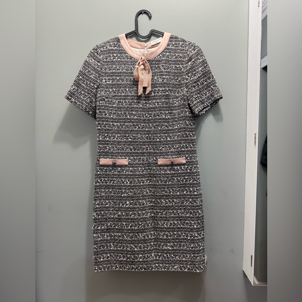 Sandro Black and Pink Tweed Mini Dress